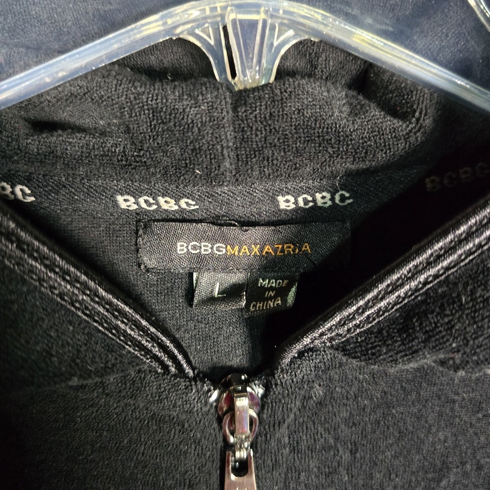 Vintage Y2K BCBG Hoodie Women's Large Maxazria Velour Rhinestone Zip Up Black - Picture 4 of 7
